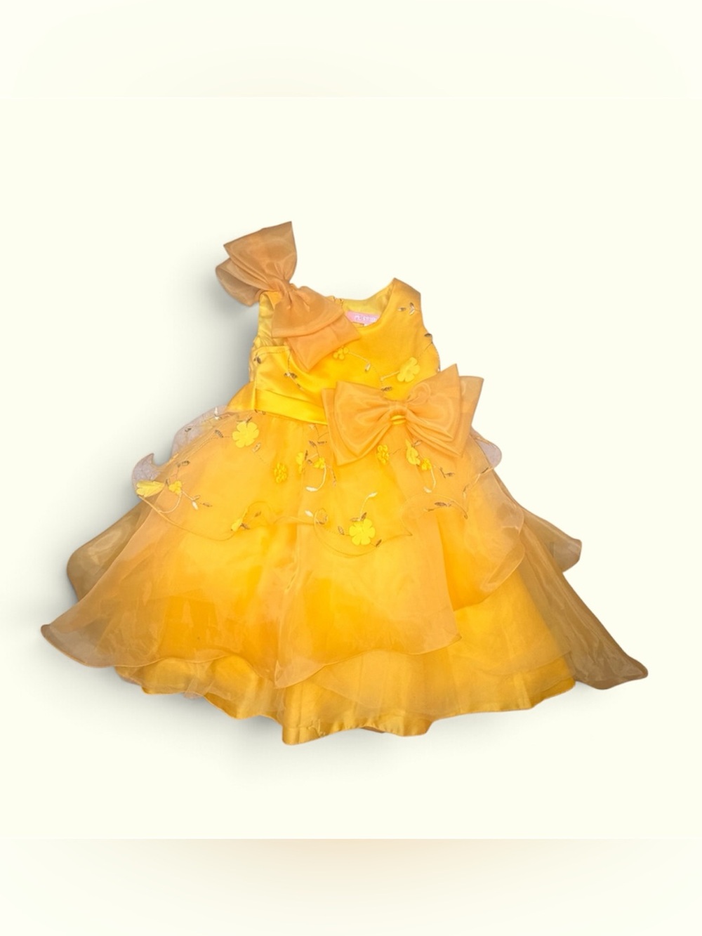 Pink Butterfly Yellow Floral Grown Dress (4) (Worn Once)